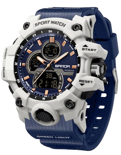 FANMIS Men Sports Outdoor Watch Analog Digital Multifunctional Black Watch - color: Y Blue