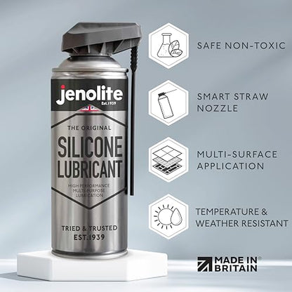 JENOLITE Silicone Spray Lubricant | SMART Straw | High Performance Multi-Purpose Lubrication | Heat Resistant, Repels Dirt & Moisture, Non-Toxic Lubricant | 400ml (13.5fl oz) - size: 13.5 Fl Oz (Pack of 1)