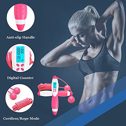 Jump Rope, Weighted Jumping Rope with Counter for Fitness Exercise, Adjustable Digital Cordless Speed Skipping Rope Workout Training for Adults,Women, Men,Kids