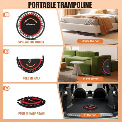 ANCHEER 40"/48" Foldable Mini Trampoline with Adjustable Handle for Adults - color: Deep Red, size: 40 inch