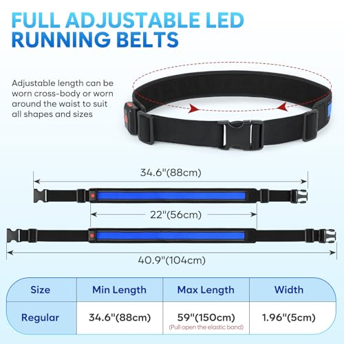 Illumifun LED Running Belt - USB Rechargeable Light Up Sash, High-Visibility Elastic Waistband Light for Running Cycling Hiking Camping Nighttime Activities - color: Blue