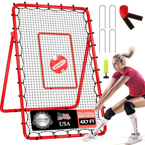 6 Adjustable AnglesVolleyball Rebounder Net 7x4 FT Bounce Back Trainer - color: Red
