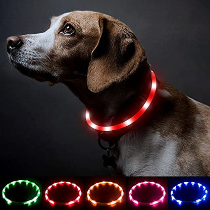BSEEN Light Up Dog Collar, Silicone LED Dog Collar Rechargeable Cat Collar Cuttable Glowing Puppy Necklace Safety Dog Lights for Night Walking (Red) - color: Red-Standard(70cm)