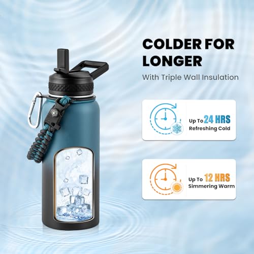 RAYMYLO Insulated Water Bottle 32 oz, Triple Wall Vacuum Stainless Steel - color: Indigo/Black, size: 32 Ounces