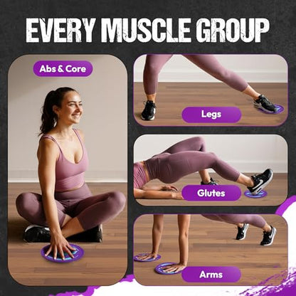 Gliding 9” Sliders for Working Out on Hardwood/Tile Floors, 1 Pair 4 Videos - color: Purple (Hardwood)