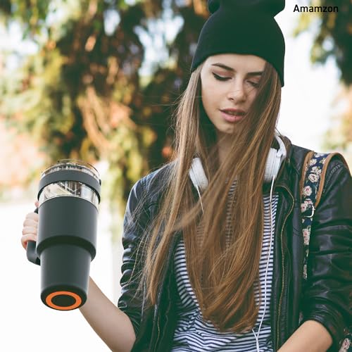 asobu Extra Large Travel Explorer Tumbler for Hot and Cold with Stainless Steel Removable Coffee Mug Sleeve - Straw and Flip Open Sip Spout, 34 oz / 25 oz (Black) - color: Black, style: EXPLORER