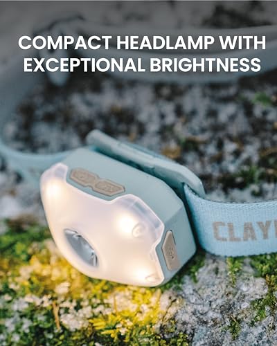 Claymore HEADY2 Mint Gray - Ultra-Lightweight LED Headlamp, 350LM Super Bright Headlight with Rechargeable Battery, Compact Waterproof Headband Flahlight for Camping, Hiking, Trail Running - color: Heady2 (Mint Gray)