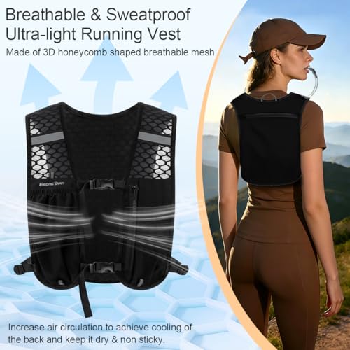 Running Vest Hydration Backpack for Men Women, Lightweight Breathable Hydration Packs, Adjustable Chest Straps Daypack, Reflective Water Running Vest for Marathon, Trail, Hiking, Cycling - color: Black
