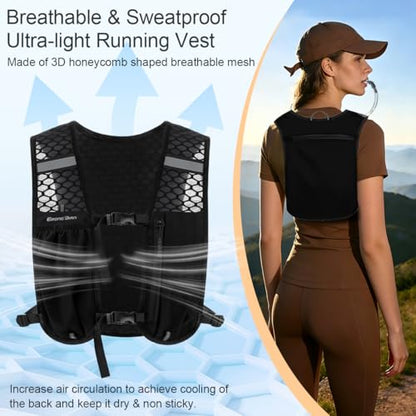Running Vest Hydration Backpack for Men Women, Lightweight Breathable Hydration Packs, Adjustable Chest Straps Daypack, Reflective Water Running Vest for Marathon, Trail, Hiking, Cycling - color: Black