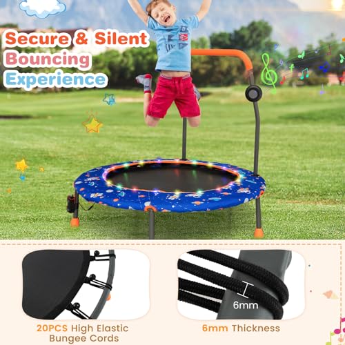 GYMAX Trampoline for Kids, 36” Toddler Mini Rebounder with Lights & Music, Removable Blue Tooth Speaker, Handle & Safety Pad, ASTM Approved Indoor Outdoor Small Kids Trampoline - style: Astronaut