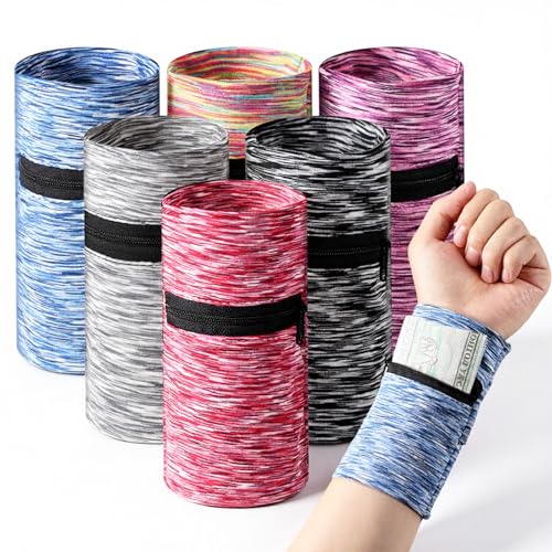 6 PCS Wrist Wallet, Wrist Pouch with Zipper High Elasticity Wristband Wallet Light Comfortable Ankle Wallets Key Card Storage Bags for Women Men Travel Running Walking Hiking-6 Colors