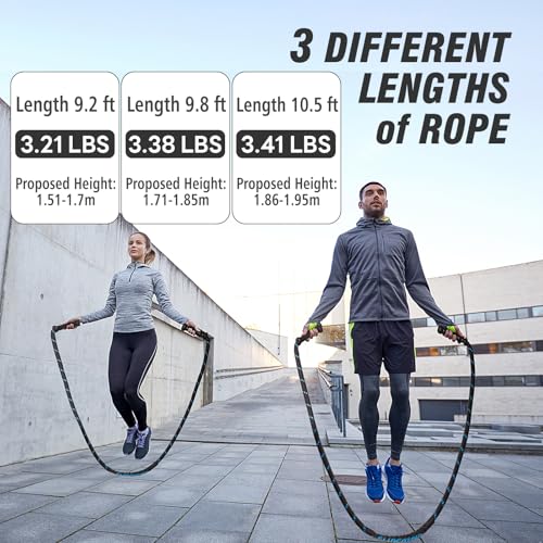 Supertrip Upgraded Weighted Jump Rope for Fitness Men Women Second Generation 360 Rotating Handles, 3.21LBS 3.38LBS 3.41LBS Polyester Heavy Skipping Rope for Exercise Workout Equipment - size: 9.2 ft-3.21 lb
