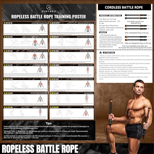 Ropeless Fitness Ropes for Home Gym, Cordless Training Ropes with Weighted Rings, Adjustable Strength Workout Equipment for Cardio Exercise