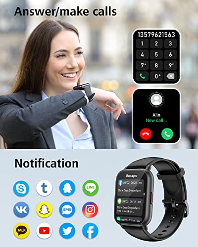 RUIMEN Smart Watches for Men Women (Answer/Make Call, 2 Bands), 1.8", Black - color: Black