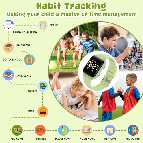 Kids Digital Watches for Boys Girls, Sports Watch with Fitness Tracker, Pedometer, Alarm Clocks, Stopwatch, No App Needed Waterproof Kids Watch, Gift for Teens Student Girls Boys Ages 5-14 - color: L6615E-GrayishGreen