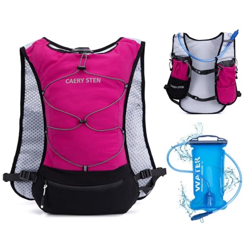 Lightweight Hydration Backpack, 1.5L Water Bag Running Vest - color: Rose red