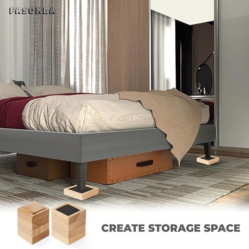 Bed Risers, Furniture Risers (Set of 8-Height 1") Can be Adjusted to 2'' 3''or 4'', Lifts Furniture Risers, Solid Natural Wood Risers, Non-Slip Recessed Hole (Square-Natural Color) - color: Square-natural Color