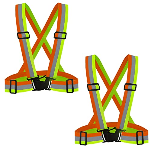 DUSKCOVE 2 Pack Hi Vis Safety Vests - Adjustable Bright Neon Color High Visibility Reflective Safety Straps Gear for Traffic Control, Running, Cycling - color: Yellow & Orange