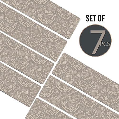 Set of 7 Stair Treads Ultra-Thin with Non Slip Rubber Backing 9”x26” Latte 7 Pieces - color: Latte, size: Design #1