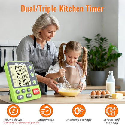 Digital Dual Kitchen Timer, Multiple Channels Countdown Timer - color: Green