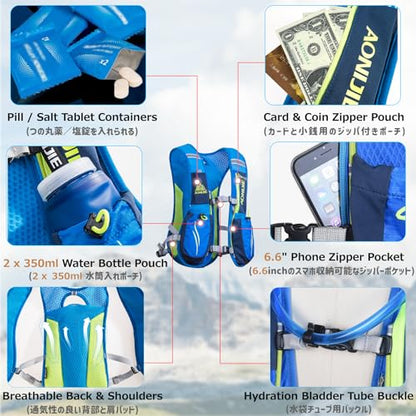 Azarxis Hydration Running Vest Backpack Pack 5L 5.5L for Women and Men Jogging Trail Race Marathon Cycling Hiking - color: Charcoal Black