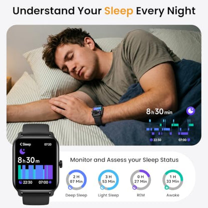 Fitpolo Smart Watches for Men Android & iPhone, Alexa Built-in [1.8" HD Screen] IP68 Waterproof Fitness Watch with Bluetooth Call (Answer/Make), Heart Rate/Sleep/SpO2 Monitor, 105+ Sports Tracker - color: Black
