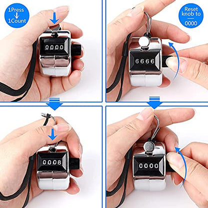 FEBSNOW 2 Pack Tally Counter Clicker 4 Digit Number for School Event - color: Metallic Black