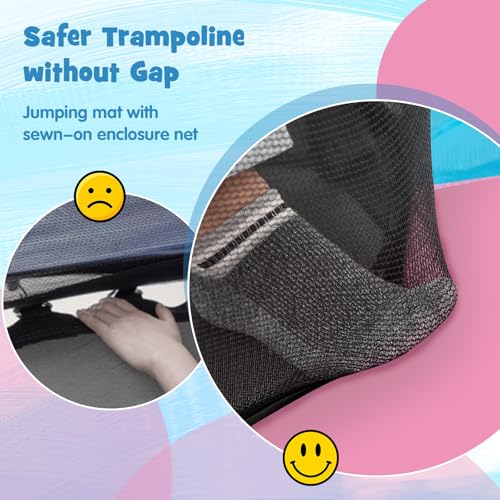 GYMAX Toddler Trampoline, 55” Trampoline for Kids with Bottom-to-Top All-Round Enclosure Net & Seamless Jumping Mat, ASTM Approved Easy Assembly Kids Mini Trampolines Indoor/Outdoor - color: Pink Blue
