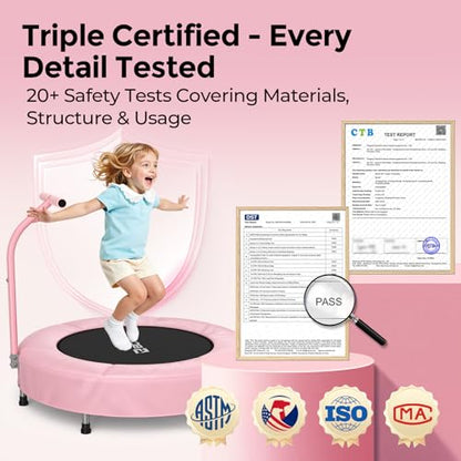 BCAN SP1 36'' Kids Toddler Trampoline Indoor, Foam Handle | FED Fitness - color: Pink-Classic