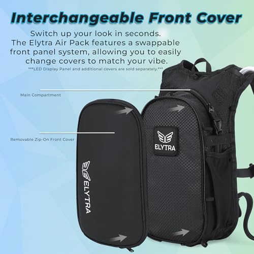 ELYTRA Air Hydration Pack with 2L Bladder, Magnetic Tube Clip | Customizable Rave & Festival Backpack | Lightweight Hydration Backpack for Hiking, Running, Biking & Outdoor Adventures - color: Black