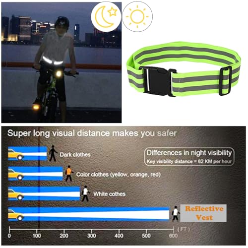 10 Pack Reflective Running Vests with Slap Bands, High Visibility Safety Reflective Reflector Vest Running Gear for Night Walking Cycling Hiking Jogging - color: C-10pcs Green Belts