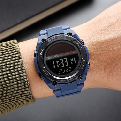 FANMIS Men's Solar Digital Sports Watch 50M Water Resistant Military Watch - color: Blue