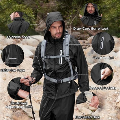 Men Women Rain Suits Waterproof Rain Gear Jacket and Pants for Golf Fishing - color: Black, size: Medium