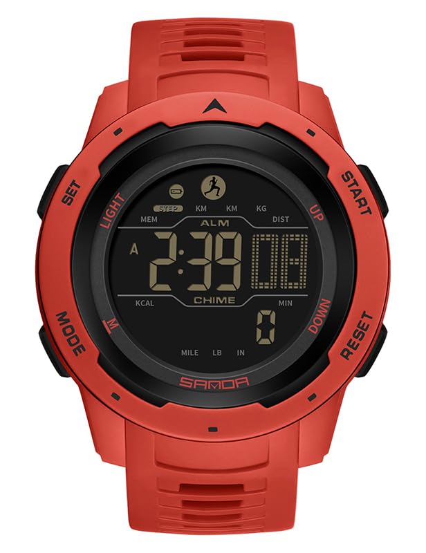 FANMIS Men's Digital Outdoor Sports Watch Pedometer Watch Water Resistant - color: X Red