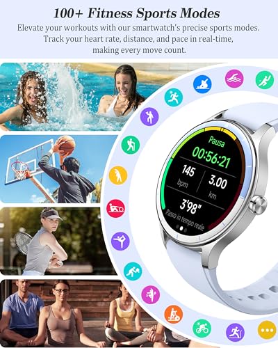 Smart Watch for Women, Ladies & Men, 1.27'' Fitness Watch [41mm case] with Call Receive/Dial, Heart Rate/Stress/Sleep Monitor, AI Voice, IP68 Waterproof Smartwatch with Calendar, Calculator, Games - color: Moonlight Blue
