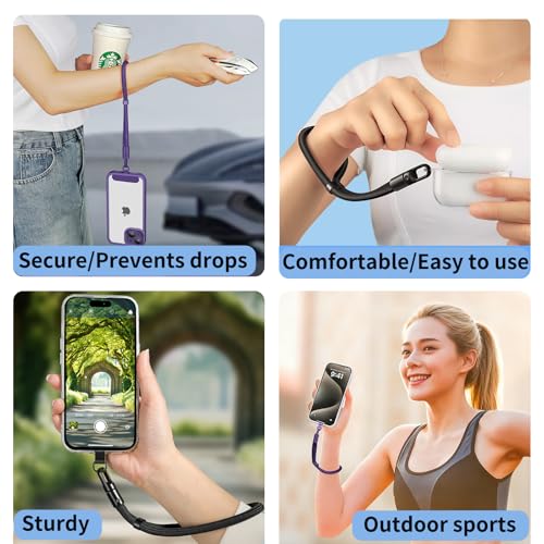 Anti Theft Phone Wrist Strap With 2 Metal Tether Tabs，Adjustable Wristlet & Hand Cell Phone Lanyard for Women and Men - color: Black