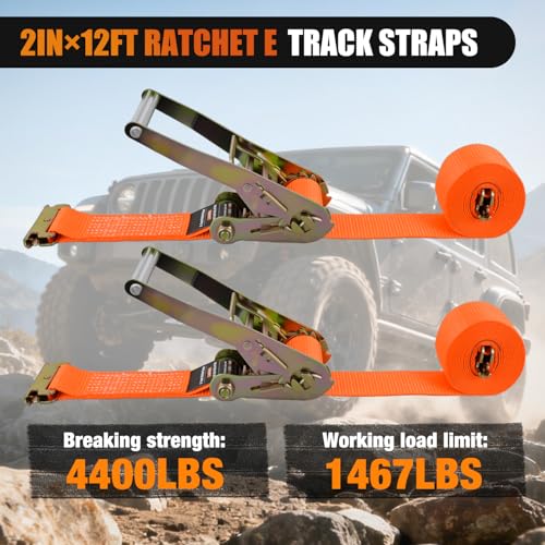Nilight E-Track Ratchet Straps 2 Pack 2" x 12' - color: 2" x 12' E-Track Ratchet Straps