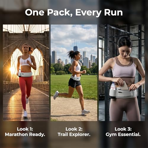 Running Hydration Belt with Water Bottle Holder for Men Women, Bounce-Free Phone Storage Waist Pack, Reflective Adjustable Marathon Belt for Jogging Trail Running,Fits All Phones(Grey) - color: Grey