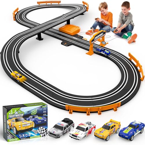 Slot Car Race Track Sets for Boys, Race Car Track with 2 High-Speed Slot Cars, Battery or Electric Car Track, Dual Racing Game Lap Counter Track Sets, Toys Gifts for Boys Girls Ages 6 7 8-12 - size: 11FT