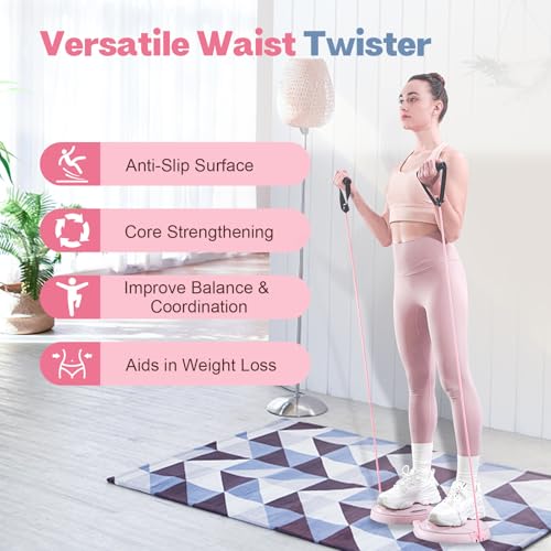 kisnbld Ab Twister Board, Waist Twister Machine with Resistance Bands, Waist Twisting Disc for Core & Ab Exercise, Foot Massage, Ideal for Slimming Workout