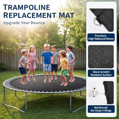 Garvee Trampoline Replacement Mat, Fits 12/14/15ft Round Frame with 72/96 V-Hooks, Fits 5.5" /7" Springs Premium Trampoline Mat w/Pull Hook and Gloves (Spring not Included)