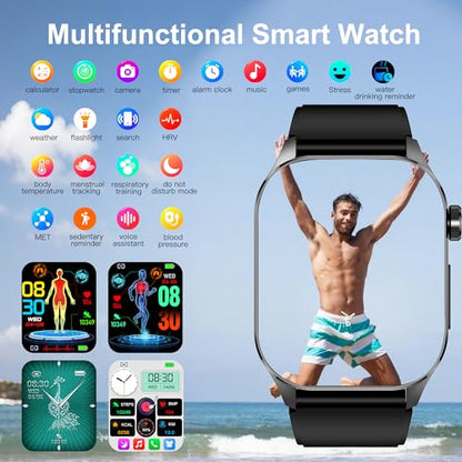Advanced Health Smartwatch for Women Men with Real-Time Monitoring of Heart Rate, Blood Oxygen, Body Temperature, Blood Pressure, Sleep Auality and Stress Levels (Blue) - color: Blue