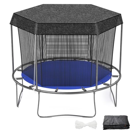 Windyun Trampoline Cover Round 6 Holes Black Sunshade Tent Top Cover Sunblock Shade Cloth for 8ft 10ft 12ft Trampoline with 146ft Cord, Easy to Install for Backyard Playground, Tent Only - size: 10 ft
