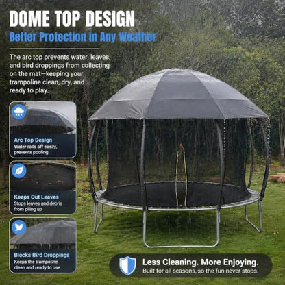 10FT 12FT 14FT 15FT 16FT Dome Trampoline Canopy Cover for Backyard Trampolines, 600D Heavy-Duty Waterproof Fabric with Taped Seams, Curved Roof Design Prevents Water Pooling - size: 12FT