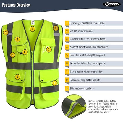 JKSafety Safety Vest for Men Women Reflective Hi Vis JK150 Yellow L - color: Yellow, size: Large