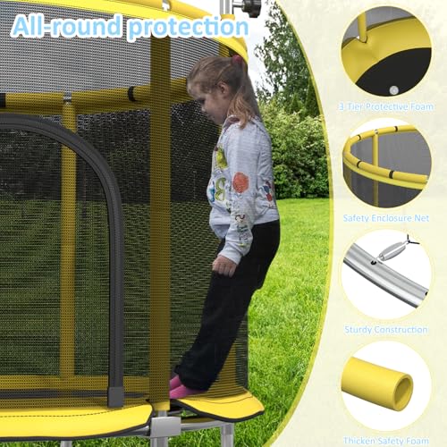 60” Trampoline for Kids,500lbs Capacity Indoor&Outdoor Toddler Trampoline - color: Yellow