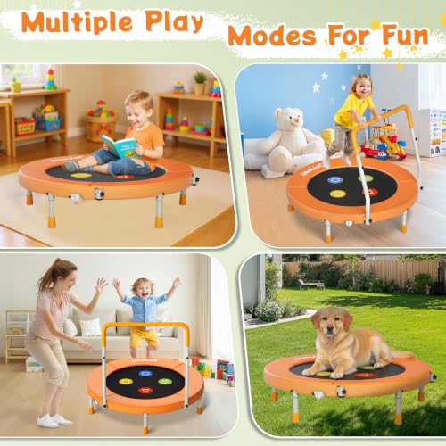 36-Inch Toddler Trampoline with Adjustable Bar, 3FT Foldable Mini Rebounder - color: Orange
