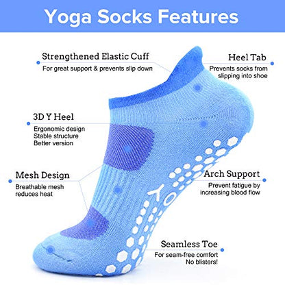 Busy Socks 2 Pack Women Ankle Non Slip Yoga Pilates Grip Socks with Cushion - color: 2 Pairs Black/Blue
