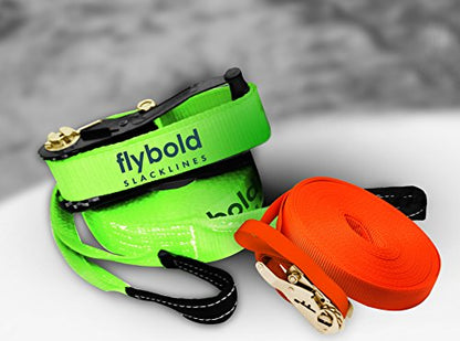 flybold Slackline Kit for Kids and Adults - 57 ft Balance Rope with Training Line, Tree Protectors, Arm Trainer, Ratchet Cover, and Carry Bag - Ideal for Tightrope Walking and Slackline Zipline - style: COMPLETE KIT