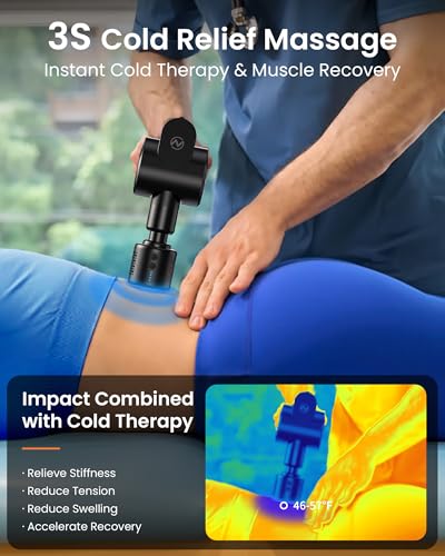 NAPRE Massage Gun with Heat and Cold Head,Deep Tissue Percussion Back Massager for Muscle/Neck/Body Pain Relief with Long Extension Retractable Handle,32-Speeds,Foldable with 5 Adjustable Angles - color: Gloss Black